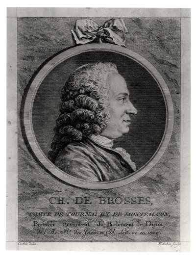 Charles de Brosses (1709-77), Conde de Tournai y Montfaucon, grabado por Augustin de Saint-Aubin (1736-1807) de Charles Nicolas II Cochin